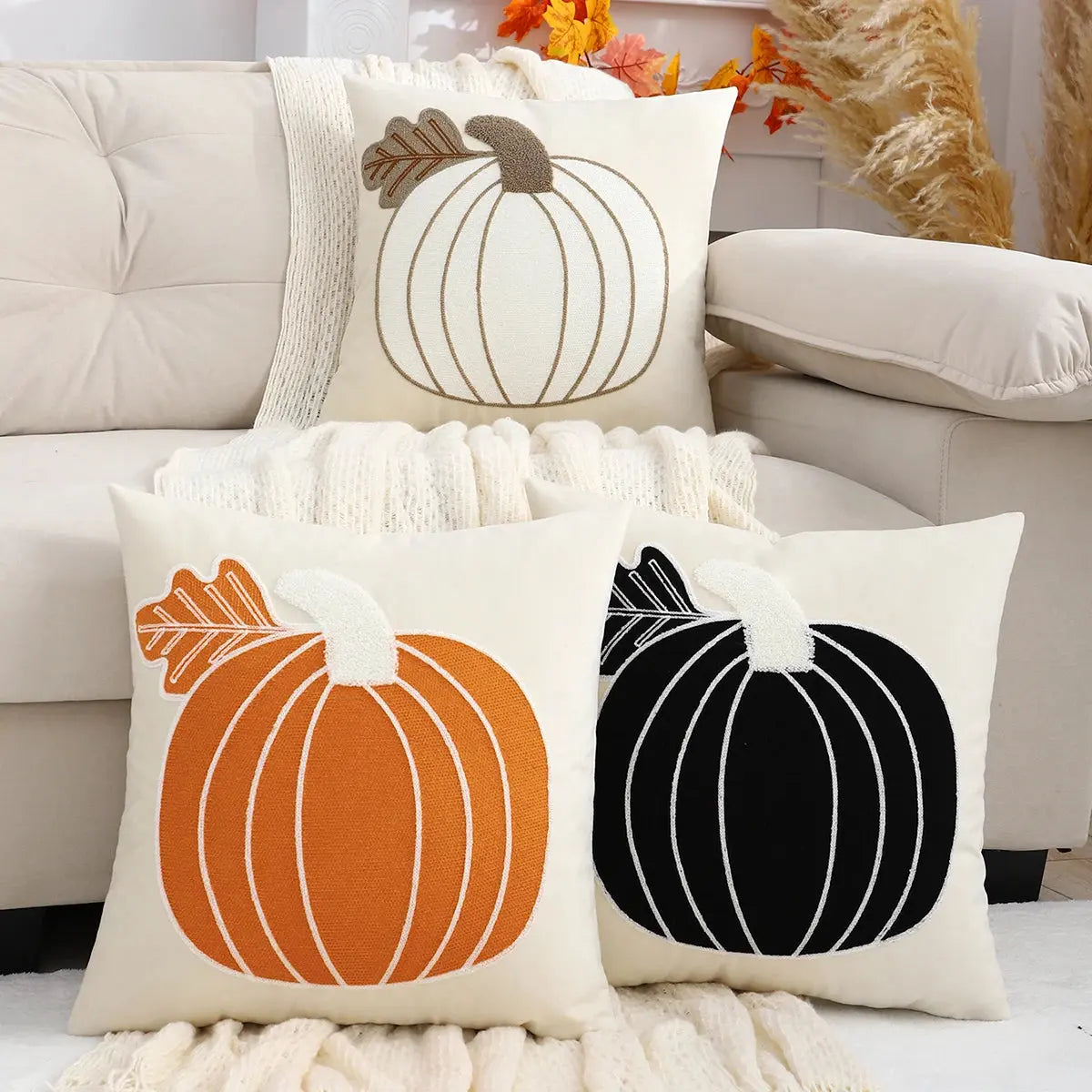 1Pc Pumpkin Throw Pillow Cover Geometric Design Luxe & Homey