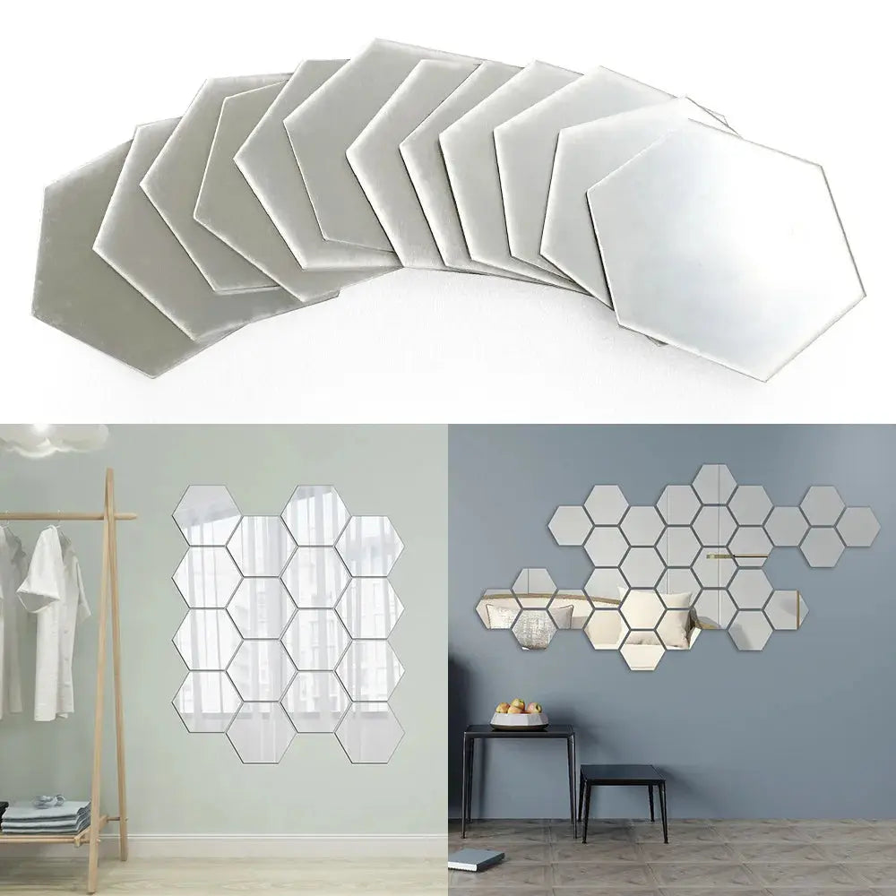 3D Mirror Wall Sticker Hexagon Home Decor Art Wall 