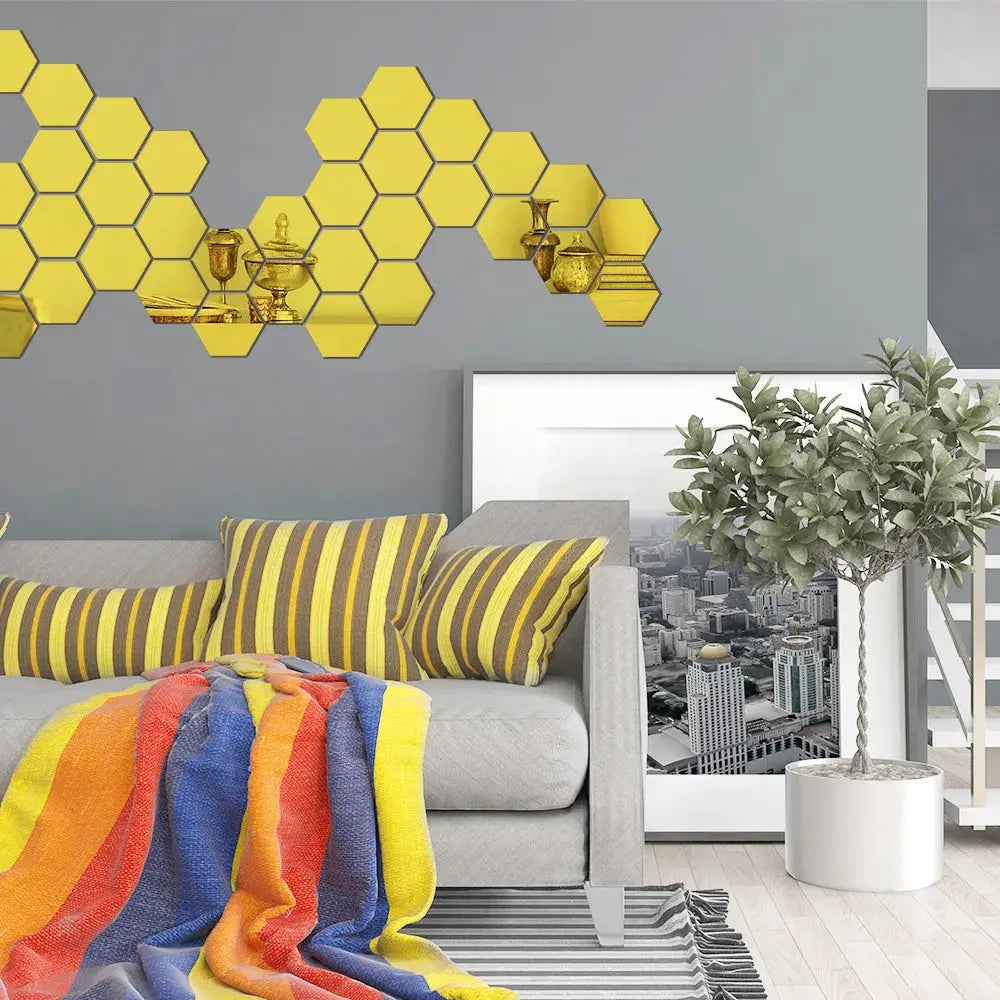 3D Mirror Wall Sticker Hexagon Home Decor Art Wall 