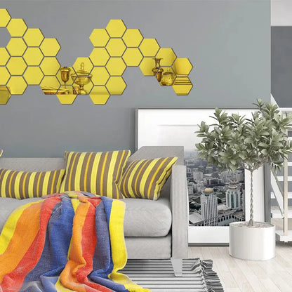 3D Mirror Wall Sticker Hexagon Home Decor Art Wall 