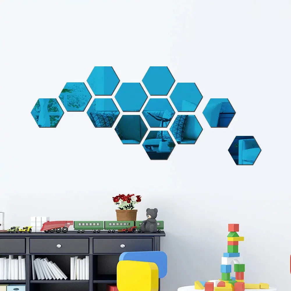 3D Mirror Wall Sticker Hexagon Home Decor Art Wall 
