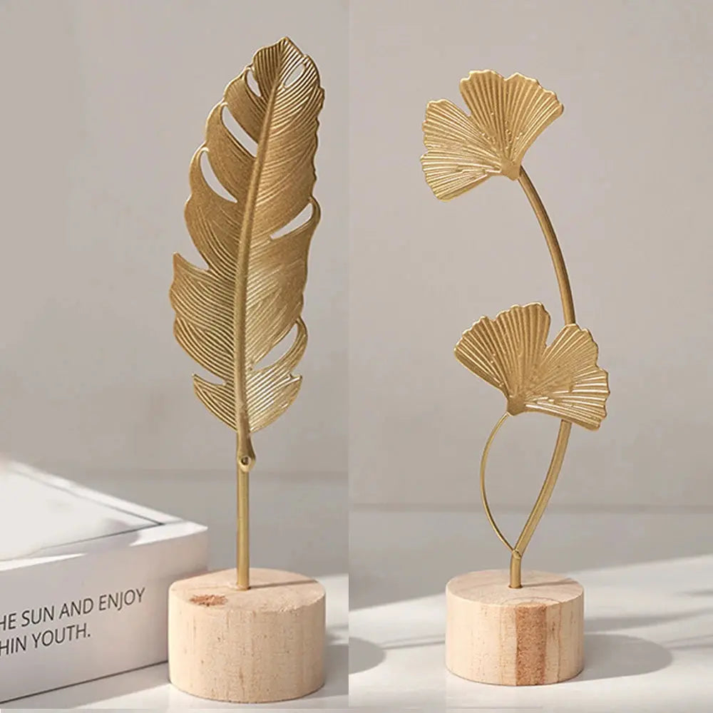 Gold Ginkgo Leaf Crafts Leaves Sculpture Luxury Living Room Decor 