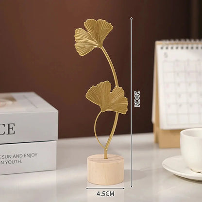 Gold Ginkgo Leaf Crafts Leaves Sculpture Luxury Living Room Decor 