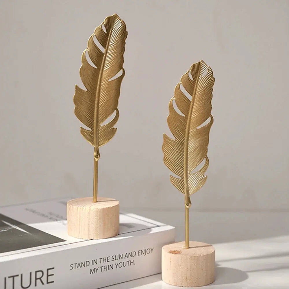Gold Ginkgo Leaf Crafts Leaves Sculpture Luxury Living Room Decor 
