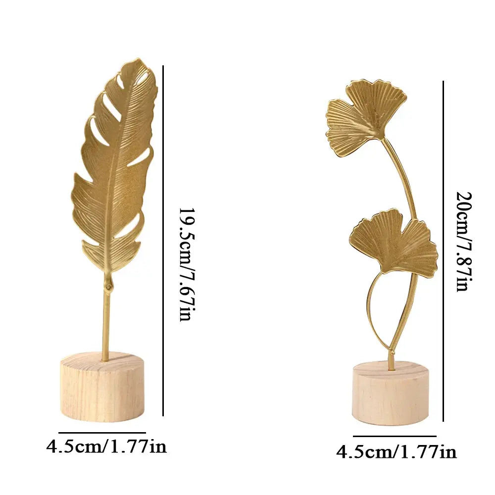 Gold Ginkgo Leaf Crafts Leaves Sculpture Luxury Living Room Decor 