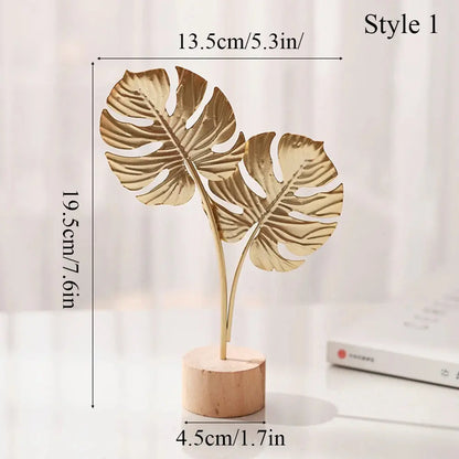 Gold Ginkgo Leaf Crafts Leaves Sculpture Luxury Living Room Decor 