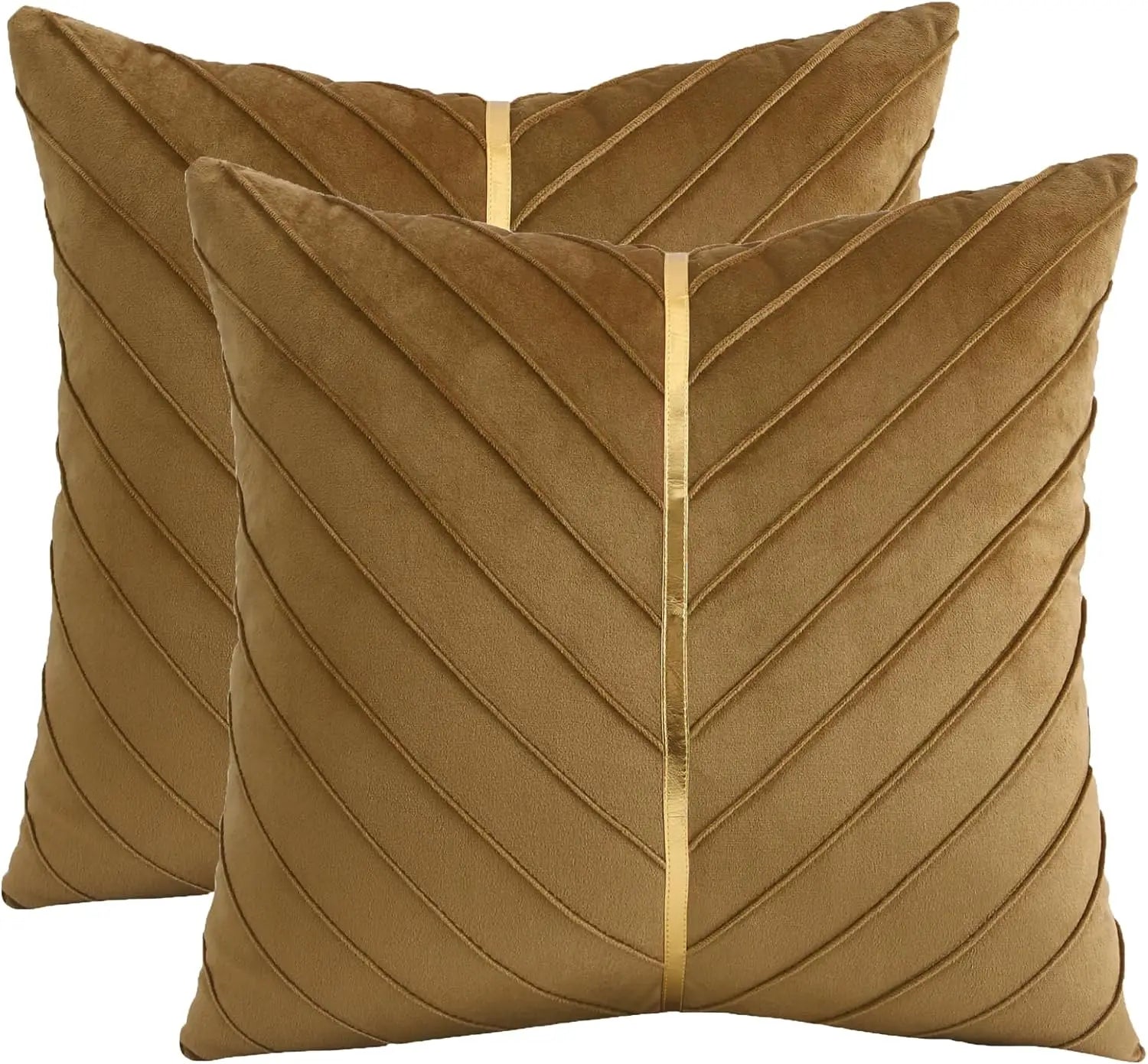 Pack of 2Pcs Velvet Throw Pillow Covers with Gold Leather Decorative 