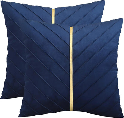 Pack of 2Pcs Velvet Throw Pillow Covers with Gold Leather Decorative 