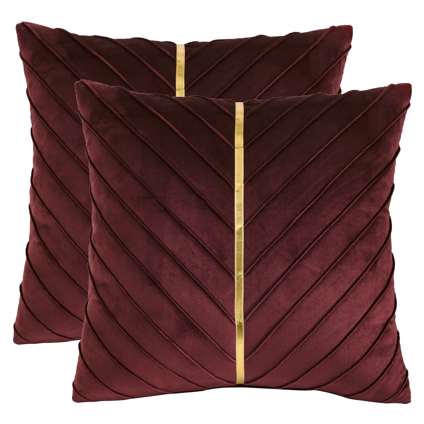 Pack of 2Pcs Velvet Throw Pillow Covers with Gold Leather Decorative 