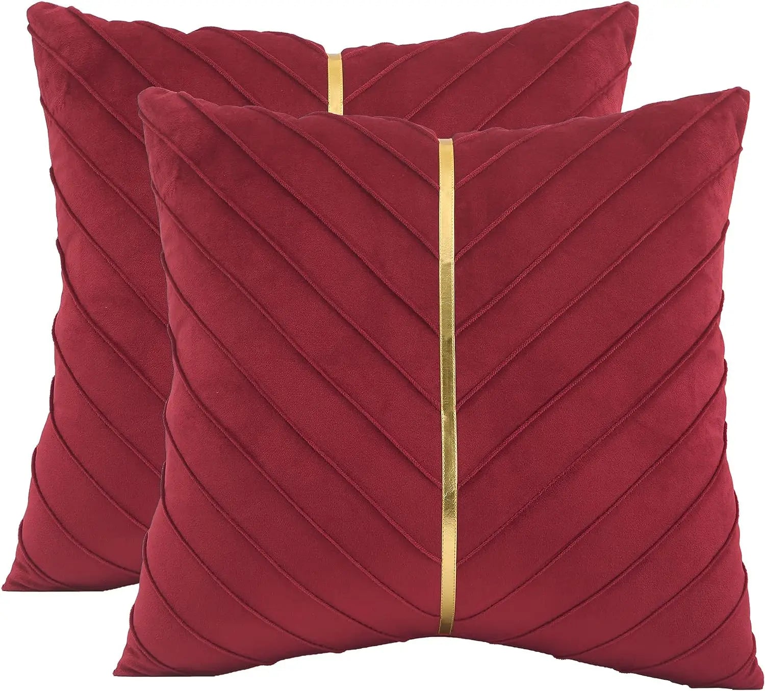 Pack of 2Pcs Velvet Throw Pillow Covers with Gold Leather Decorative 