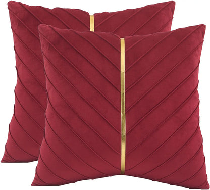 Pack of 2Pcs Velvet Throw Pillow Covers with Gold Leather Decorative 