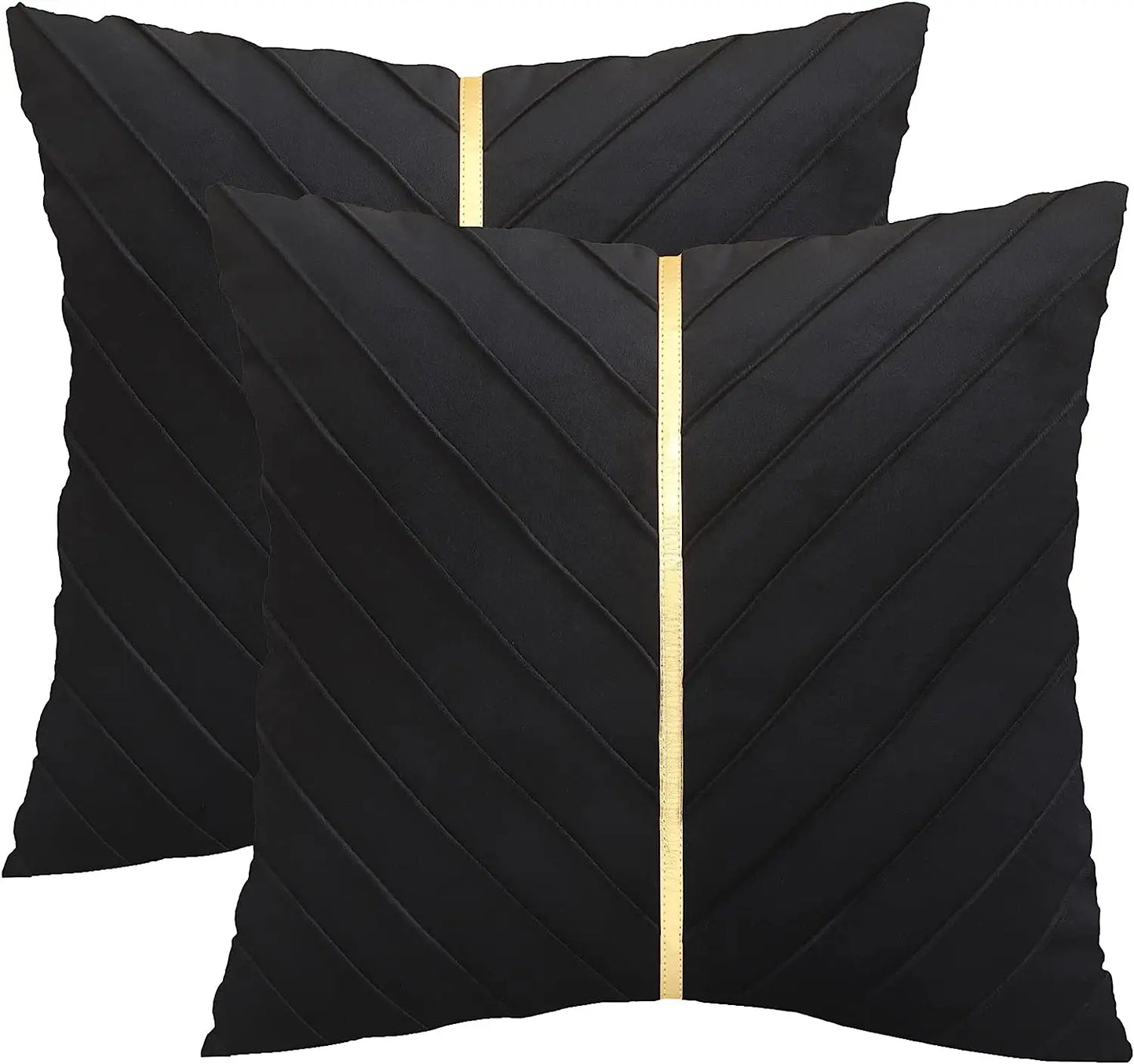 Pack of 2Pcs Velvet Throw Pillow Covers with Gold Leather Decorative 