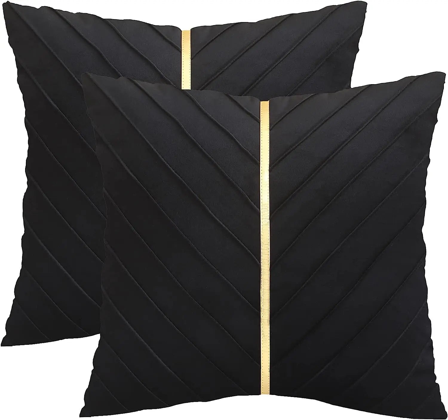 Pack of 2Pcs Velvet Throw Pillow Covers with Gold Leather Decorative 