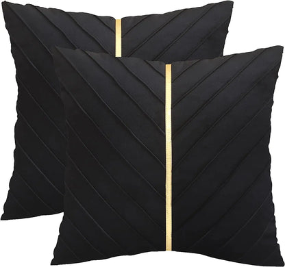 Pack of 2Pcs Velvet Throw Pillow Covers with Gold Leather Decorative 