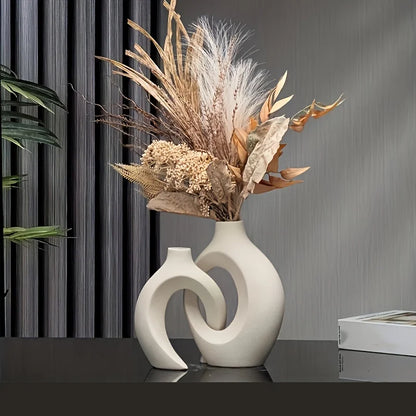 Hollow Flower Ceramic Vase Set of 2 For Modern Home Decor 
