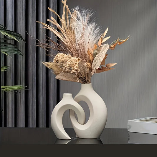 Hollow Flower Ceramic Vase Set of 2 For Modern Home Decor 