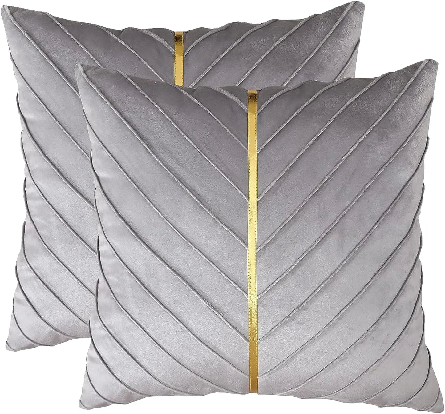 Pack of 2Pcs Velvet Throw Pillow Covers with Gold Leather Decorative 