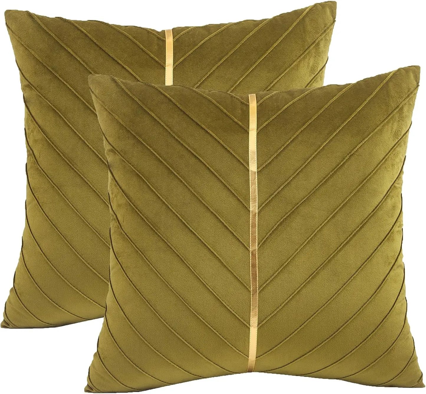 Pack of 2Pcs Velvet Throw Pillow Covers with Gold Leather Decorative 