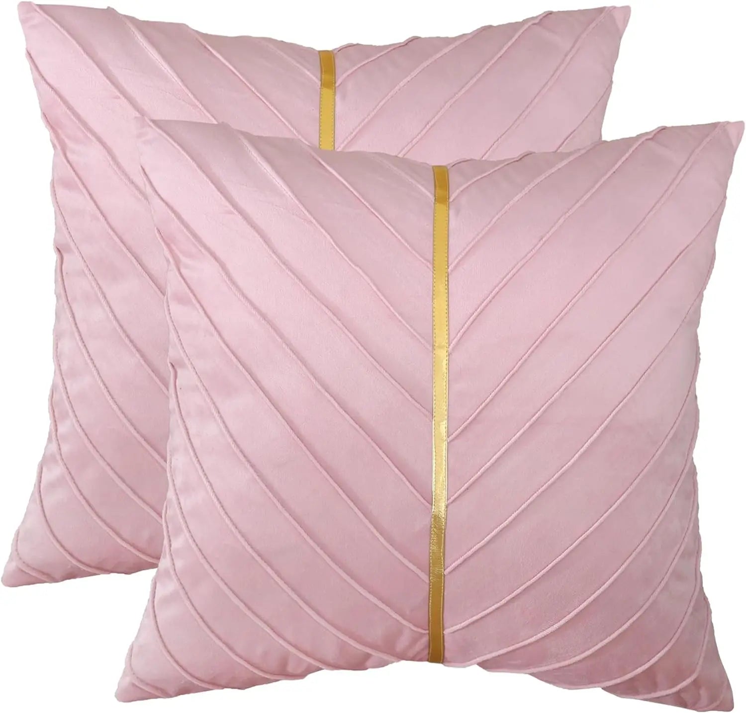 Pack of 2Pcs Velvet Throw Pillow Covers with Gold Leather Decorative 