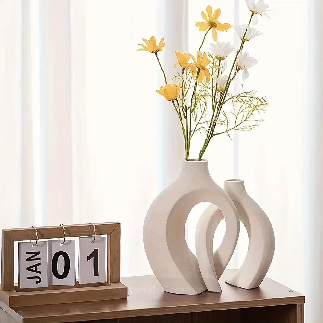 Hollow Flower Ceramic Vase Set of 2 For Modern Home Decor 
