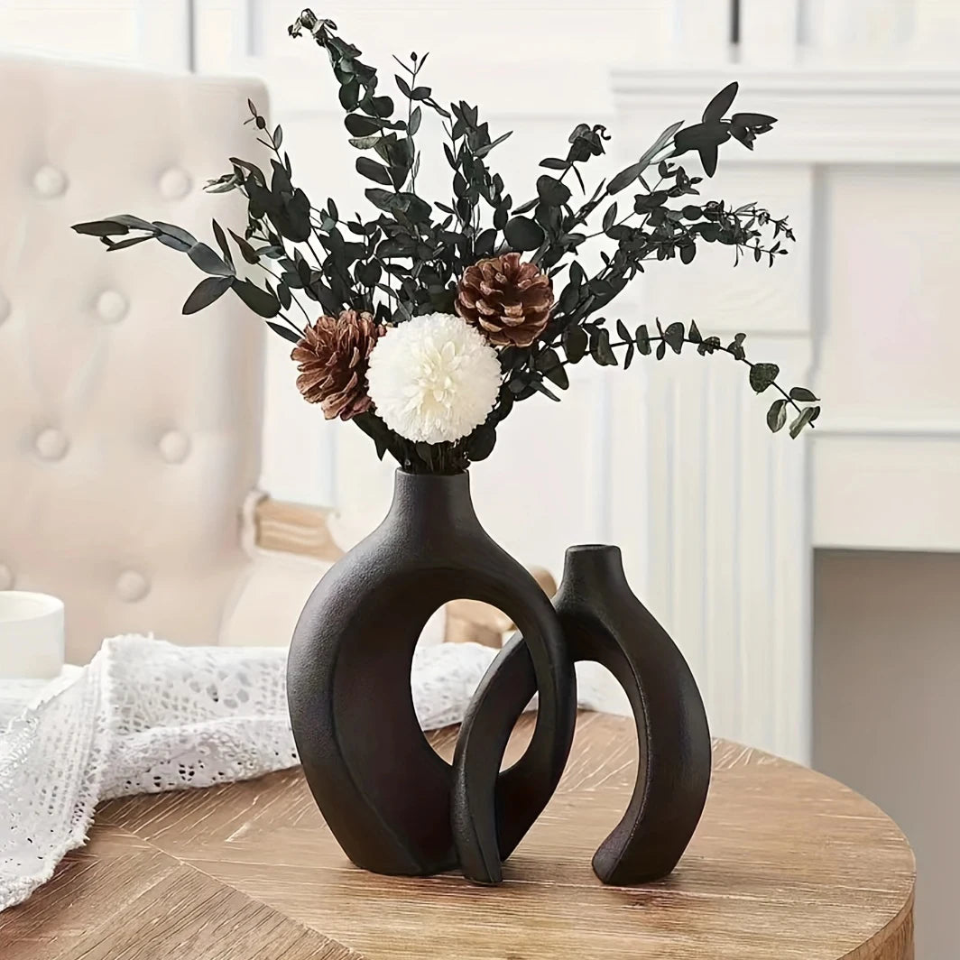 Hollow Flower Ceramic Vase Set of 2 For Modern Home Decor 
