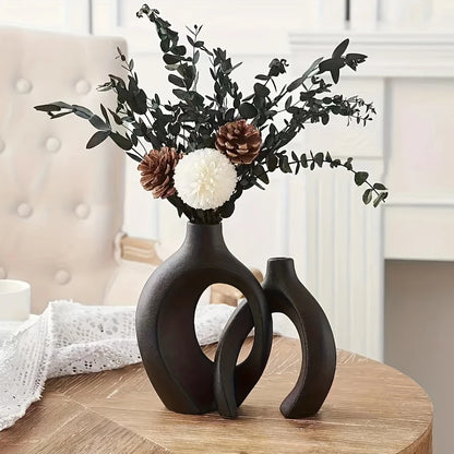 Hollow Flower Ceramic Vase Set of 2 For Modern Home Decor 