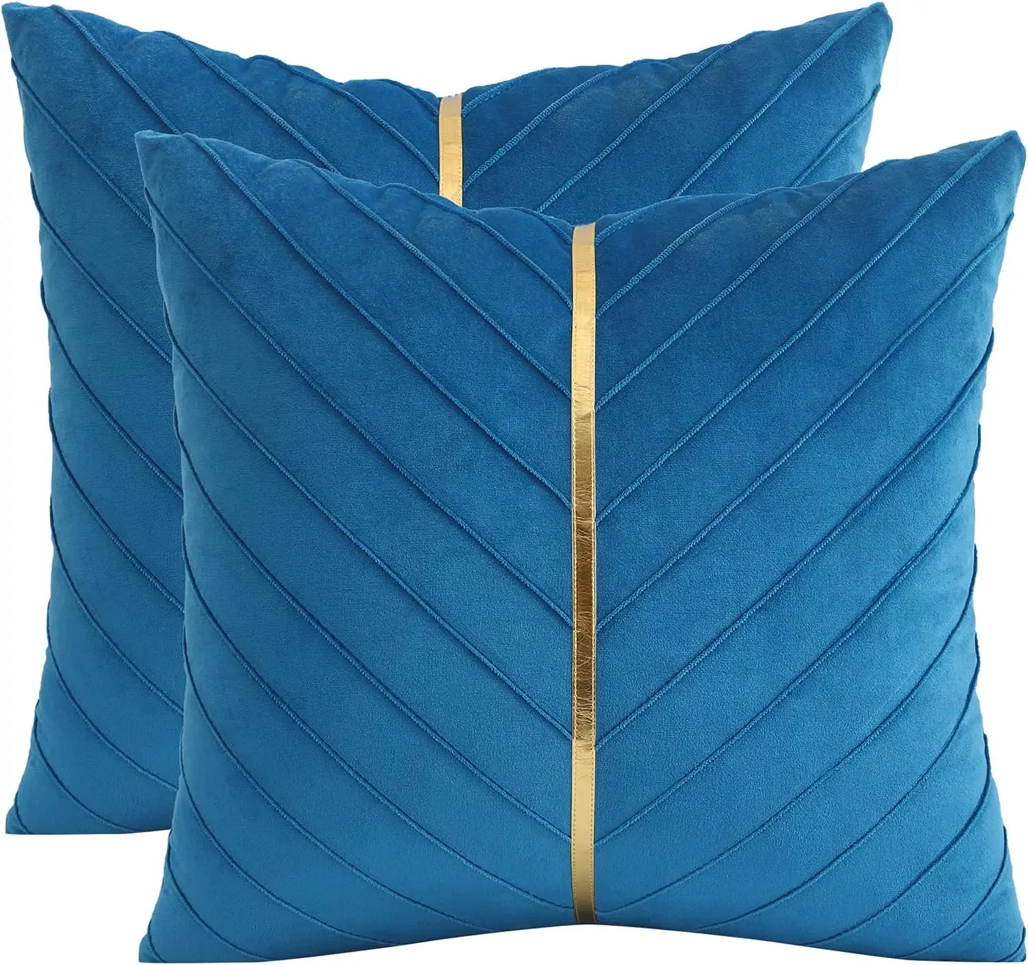 Pack of 2Pcs Velvet Throw Pillow Covers with Gold Leather Decorative 