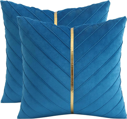 Pack of 2Pcs Velvet Throw Pillow Covers with Gold Leather Decorative 