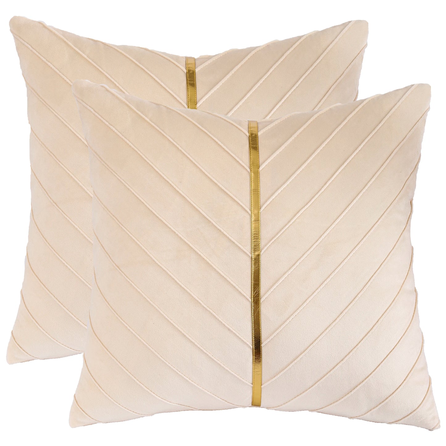 Pack of 2Pcs Velvet Throw Pillow Covers with Gold Leather Decorative 