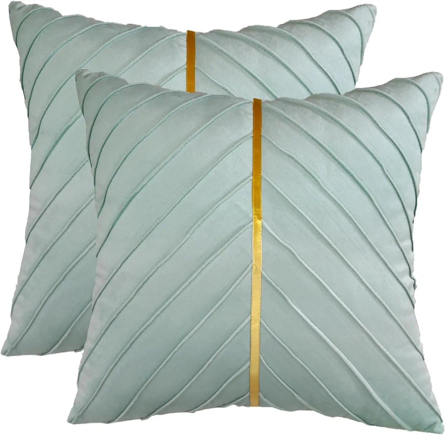 Pack of 2Pcs Velvet Throw Pillow Covers with Gold Leather Decorative 