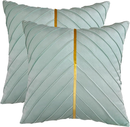Pack of 2Pcs Velvet Throw Pillow Covers with Gold Leather Decorative 