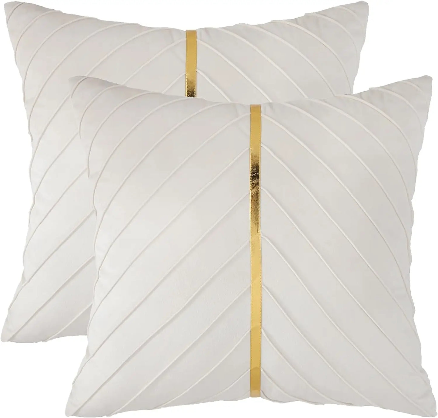 Pack of 2Pcs Velvet Throw Pillow Covers with Gold Leather Decorative 