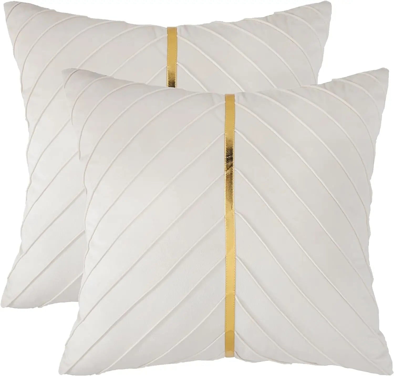 Pack of 2Pcs Velvet Throw Pillow Covers with Gold Leather Decorative 
