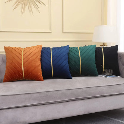 Pack of 2Pcs Velvet Throw Pillow Covers with Gold Leather Decorative 